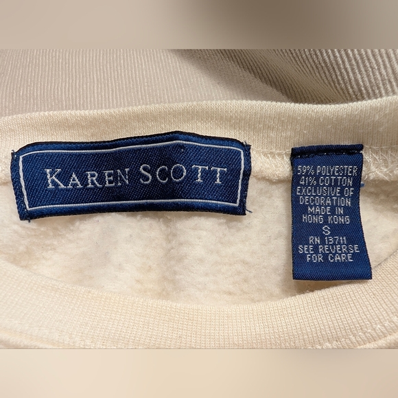 VINTAGE 90s Karen Scott Ugly Christmas Sweater Skating Teddy Bear Applique S - Picture 2 of 5